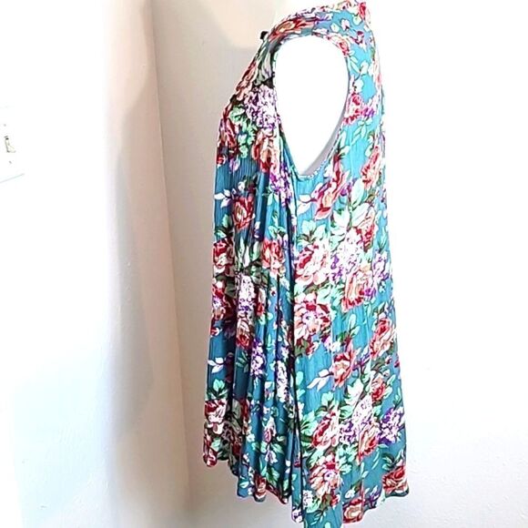 Umgee Mini-Dress Teal Orange/White Flowers, 1 Button Neckline & Loophole, Small - Picture 5 of 9